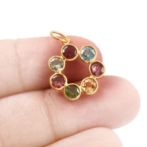 Natural Multi Tourmaline Gold Charm-18k Solid Gold Handmade charm Necklace R086 - Picture 1 of 2