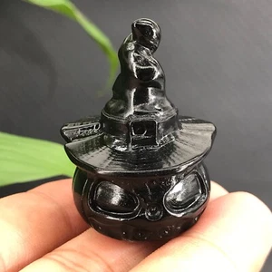 1pcs natural obsidian Pumpkin Wizard hat skull Quartz Crystal Figurines 1.5" - Picture 1 of 12