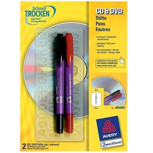 Avery Zweckform 2x CD DVD Stift fein/breit Permanent Marker Stifte Blu-Ray Folie - Afbeelding 1 van 1
