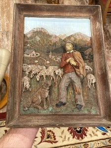 Vtg SIC France Faux Wood Black Forest Style Mountain Cottage Sheep Dog Shepard - Picture 1 of 24