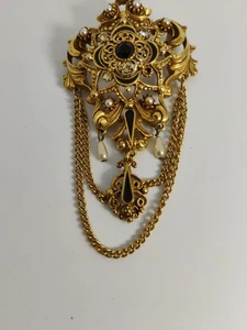 Vintage Florenza Brosche Viktorianisch Strass Kette Elegant Pin Signiert - Bild 1 von 11