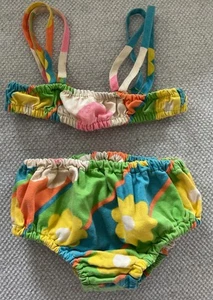 Vintage Swimsuit Girls Bikini Baby Colorful Flower 1960-70s Size 3T - Picture 1 of 9