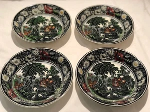 Rare Vintage Rural England W.R. Midwinter Black Transferware Soup Bowls Set of 4 - Picture 1 of 8