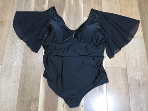 Torrid 43520534 Damen schwarz bügellos Netzärmel Einteiler Badeanzug Gr. 4 4X - Bild 1 von 10