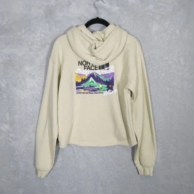 Sudadera con capucha corta pequeña The North Face para mujer estampado gráfico exterior montaña beige Foto 1 de 4