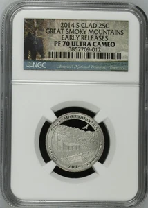 2014 S Silver 25c Great Smoky Mountains PF70 Ultra Cameo Coin Slot 11 box32 - Picture 1 of 2