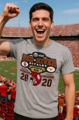 2010 AT&T Red River Rivalry T-Shirt Oklahoma Sooners vs Texas Longhorns Gray M - Image 1 of 4