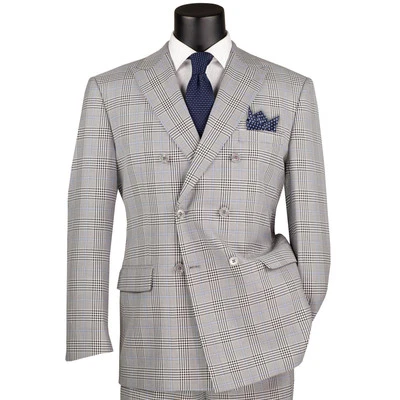 VINCI Men's Gray Glen Plaid Double-Breasted 6-Button Classic Suit - NEW - Image 1 of 3