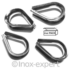 4 Stk. Kausche Edelstahl V4A Rostfrei Seil-Auge Drahtseil Nirosta Tau-Ende Niro - Foto 1 di 1