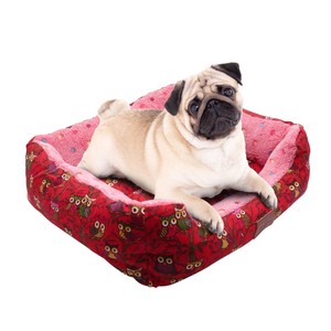 Red Pet Sleeping Bed Dog Soft Warming Calming Nest Cushion with Removable Pad