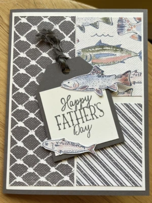 Tarjeta del día del padre estampada a mano Fishy - Camino de guijarros - Interior en blanco - Estampación Foto 1 de 4