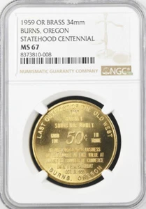 1959 Oregon Centennial Burns Token - MS67 NGC - Medal (Last Outpost of Old West) - Picture 1 of 4