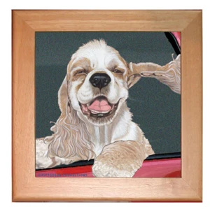 Cocker Spaniel Dog Kitchen Ceramic Trivet Framed in Pine 8" x 8" - Picture 1 of 1