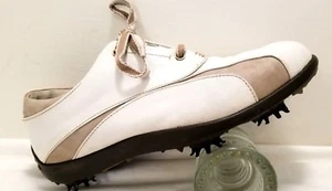 FootJoy LoPro Womens Golf shoes sz 8 M w soft cleats White & Tan leather 97131 - Picture 1 of 10