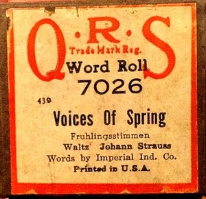 Rollo de palabras QRS VOCES DE PRIMAVERA Johann Strauss 7026 rollo de piano para jugador - Imagen 1 de 1