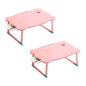 SOGA 2X Pink Portable Bed Table Adjustable Folding Mini Desk With Mini Drawer an - Picture 1 of 10