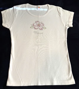 Camiseta ajustada de bebé con gráficos de estrás de Maui de colección para mujer mediana años 90 Y2K - Imagen 1 de 7