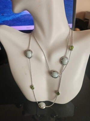 HSN Jade de Antaño Plata 925 Jade y Peridoto Cadena Collar 28" Nuevo sin Etiquetas  Foto 1 de 4