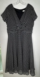 Coldwater Creek Dress Womens 18 Midi Black White Polka Dot Faux Wrap Lined Plus - Picture 1 of 12