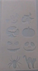 2 x Halloween Schminken Schablone Blatt Jack Kürbis Fledermaus Katze Spinne Hexe - Bild 1 von 1