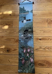 Julianna James Tapestry Wall Hanging Loons, Lady Slippers, Minnesota Signed - Picture 1 of 3