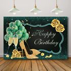 Green and Black Gold Happy Birthday Backdrop Women Rose Bday Prom Photography...