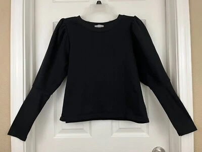 PAPER CRANE - Black Long Puff Sleeve French Terry Cotton Bld Knit Top size Large - Image 1 of 4