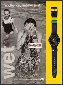 Swatch 1990s Print Advertisement 1993 Scuba 200 Rowing Watch Wet Swimming - Picture 1 of 1