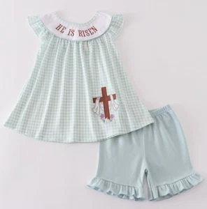 Honeydew Toddler Girl Easter Two Piece Short Set "HE IS RISEN" Size 5T NEW - Picture 1 of 5
