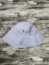 Men's Ralph Lauren Blue Check Pattern Bucket Hat Size S/M Cotton Blend Red Pony