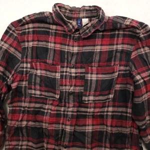 H&M Divided Madras Flannel Long Sleeve Button Up Shirt Mens Size M Red Black - Picture 1 of 10