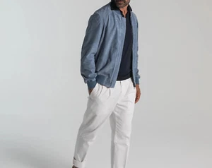 Mens Blue Vintage Suede Leather Jacket Slim Fit Bomber Biker Jacket Custom Size - Picture 1 of 4