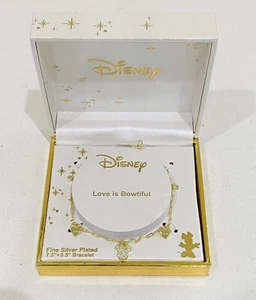 Disney Minnie Mouse Bowtiful Fine Silver Plated Charm Bracelet - Picture 1 of 7