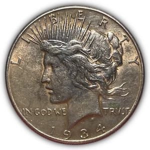 1934-S Peace Dollar Almost Uncirculated AU Coin, Cleaned #23616 - Picture 1 of 3