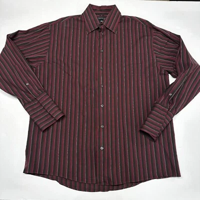 Рубашка Kenneth Cole New York размер L с откидными манжетами черная красная в полоску на пуговицах - Изображение 1 из 4