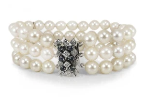 Armband mit Akoya Perlen + Saphir + Brillanten H/vs 585 Weißgold [BRORS 17988] - Bild 1 von 4