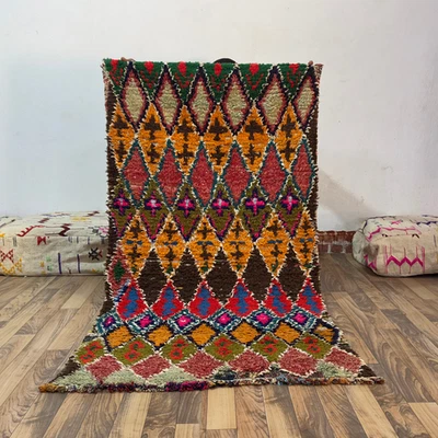 Vintage Moroccan Berber Rug 3x6ft Handmade Wool Carpet Colorful Geometric Boho - Image 1 of 4
