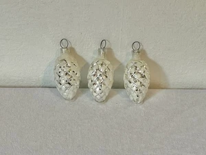 3er Set Christbaumschmuck Zapfen Glas Silber/Weiß Vintage - Bild 1 von 3