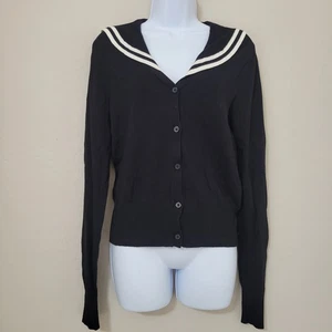 Hell Bunny schwarz Matrosenkragen Anker Knopfleiste Cardigan Pullover LS Gr. L Retro - Bild 1 von 12