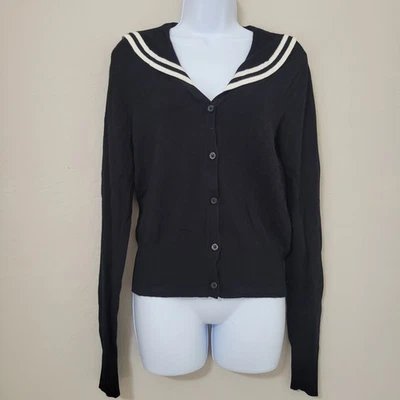 Cárdigan Suéter Hell Bunny Negro Cuello Marinero Anclas Abotonados LS Talla L Retro Foto 1 de 4