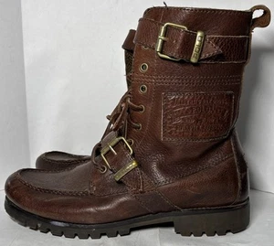 Ralph Lauren Boots Mens 9 Brown Redbourne Strap Leather Pebbled Lug Wool Lined - Picture 1 of 10