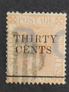 Straits Settlements 1891 Queen Victoria Overprint 30c On 32c - 1v Used #3 - Picture 1 of 2