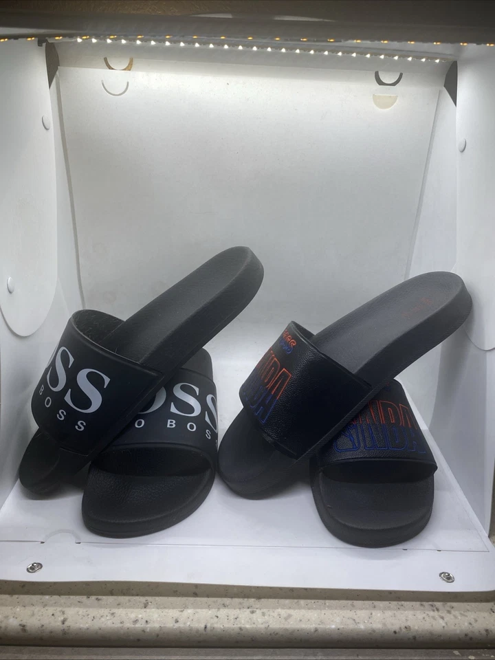 Auténticas dos pares de diapositivas Hugo Boss para hombre talla diez Foto 1 de 4