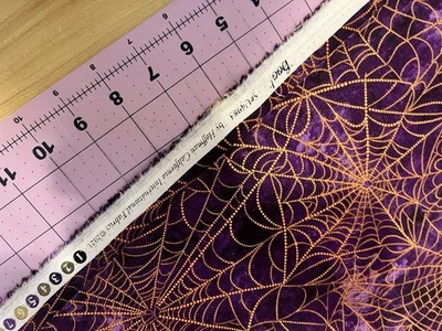 Boo by Hoffman Fabrics 3 Yard Cut 100% Cotton Spiderwebs On Purple Halloween - Image 1 of 2