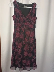 Ann Taylor Y2K Dark Floral Midi Dress 2P Purple Babydoll Whimsigoth Fairy - Picture 1 of 12
