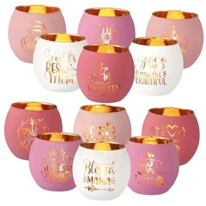 Set of 12 Mother's Day Candle Holder Pink and White Tea Lights Votive Candle - Picture 1 of 7