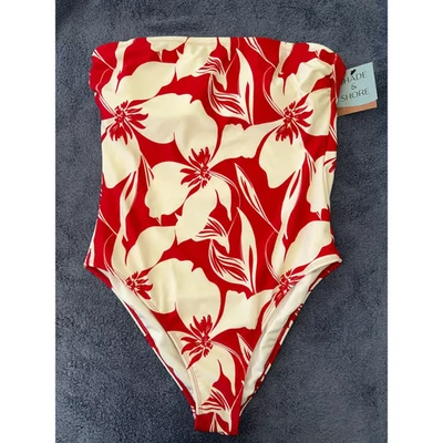 Women's Floral Bandeau High Leg Cheeky STRAPLESS Swimsuit - Shade & Shore Large - Image 1 of 4