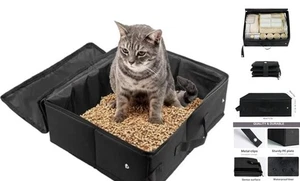 Caja de arena portátil de viaje para gatos con tapa con cremallera, plegable de viaje negro oscuro - Imagen 1 de 7
