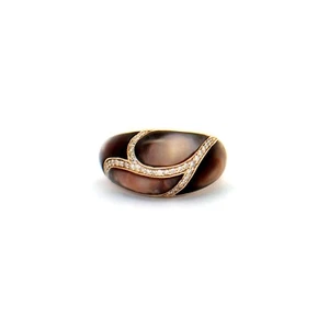 Kabana 14 Karat Yellow Gold Bronze Mother of Pearl Diamond Ring Size 6.5 - Picture 1 of 13