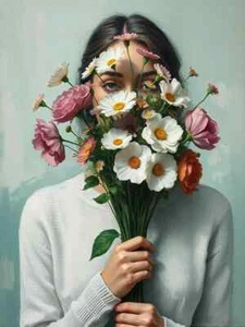 XL Leinwandbilder Weibliche Frauen Tiefes Grün Blumen Flora 08 Modern Porträts - Picture 1 of 2